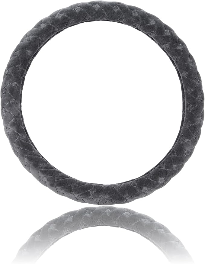 Flying Banner car Steering Wheel Cover Massage Velvet Warm Universal Size 15 inches SUV Truck Anti Slip Odorless Summer Winter (Gray, Velvet Massage)