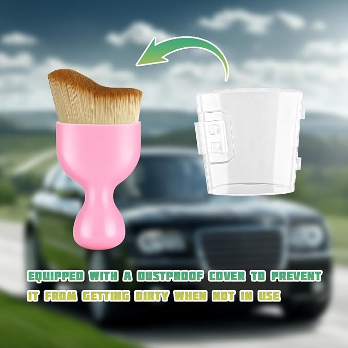 Car Interior Detailing Brush, Curved Soft Bristles Vehicle Removal Dust Collectors, Scratch-Free Automotive Cleaning Tool Accessories, Universal for Truck SUV Sedan (Pink)
