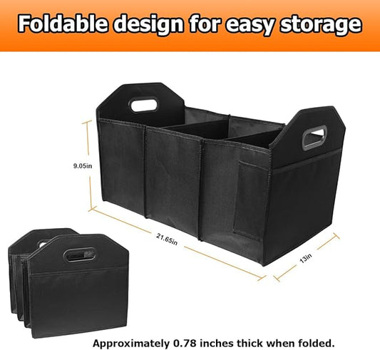 Car Trunk Organizer, 42L Collapsible Vehicle Storage Box with Reinforced Handles and Compartments, Waterproof Auto Interior Organizing Accessories, Universal for SUV, Truck, RV