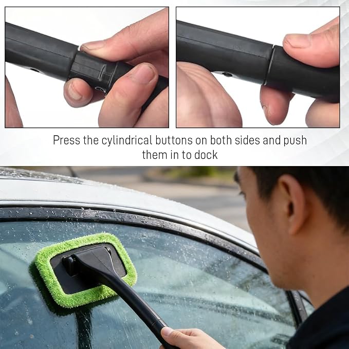 Windshield Cleaner Tool, Windshield Cleaning Tool, Car Window Cleaner with 4 Reusable and Washable Microfiber Pads and Extendable Handle, Auto Inside Glass Wiper Kit for Auto Glass Cleaning