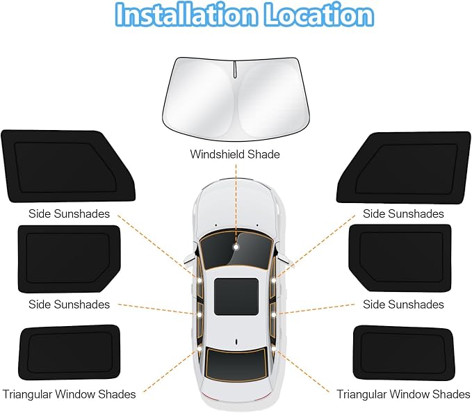 KUST Car Window Shades for Ford Bronco 2021-2025 2026 Windshield Sun Shade Side Window Cover UV Block Privacy Protection Accessories for Camping Blackout Rear Back Full Set 7PCS