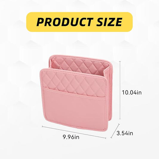 Car Seat Back Organizer, PU Leather Vehicle Backseat Hanging Storage Pocket, Multipurpose Auto Travel Essentials Accessories for Kids & Adults, Universal for Most Cars (Pink)