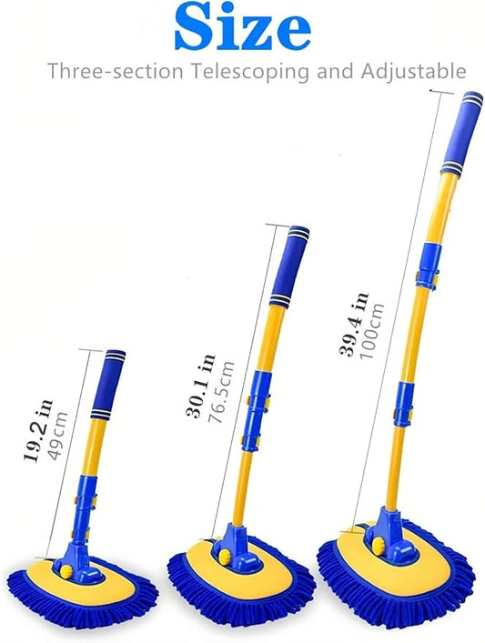 Mveqrrn Upgrade Car Wash Brush with Long Handle,Car Wash Brush Car Cleaning Brush Kit Car Wash Mop Car Wash Brush with Telescopic Pole Car Washing Brush with Scratch-Free Replacement Head(Blue