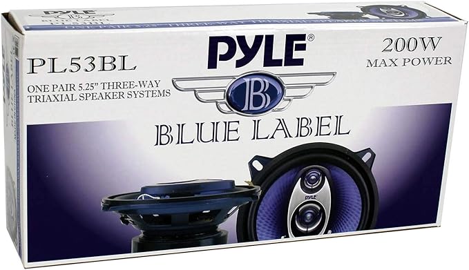 Pyle 5.25” Car Sound Speaker (Pair) - Upgraded Blue Poly Injection Cone 3-Way 200 Watt Peak w/Non-fatiguing Butyl Rubber Surround 100-20Khz Frequency Response 4 Ohm & 1" ASV Voice Coil