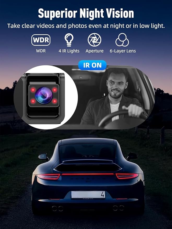 3 Channel 5G WiFi Dash Cam, 4K+1080P+1080P Dash Cam Front and Rear with 64GB Card, Dash Camera for Car with HDR IR Night Vision, G-Sensor, 24/7 Parking Mode, WDR, Support 128GB Max - Silver