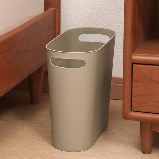 zoocatia Small Trash Can Garbage Can Container Bin with Handles 3 Gallons Plastic Wastebasket for Bathrooom, Bedroom, Office, Kitchen, Laundry Room, Dorm Room - Khaki