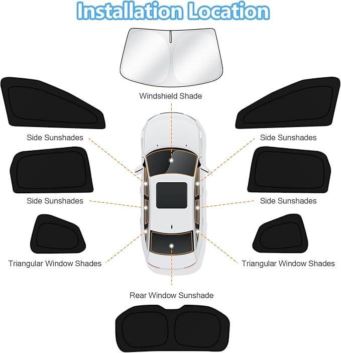 KUST Car Window Shades for Nissan Rogue 2021-2025 2026 Windshield Sun Shade Side Window Cover UV Block Privacy Protection Accessories for Camping Blackout Rear Back Full Set 8PCS