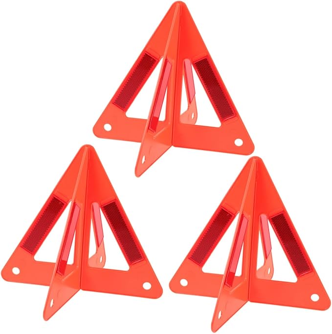 3pcs Foldable Emergency Safety Reflective Triangles for Vehicles High Visibility Roadside Warning Sign for Cars and Trucks Durable Design for Enhanced