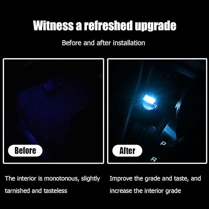 BESULEN Car Interior Atmosphere Lamp, Plug-In USB Interface LED Vehicle Ambient Lighting Kit, Portable Mini Automotive Night Light Decoration Accessories, Universal for SUV, Sedan, Truck (Ice Blue)