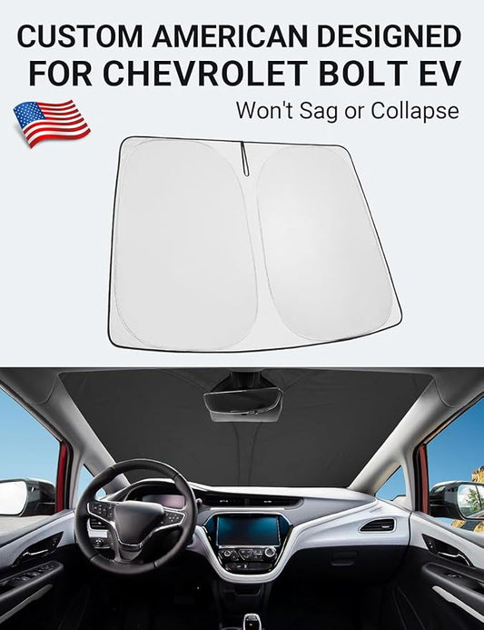 Proadsy 2026 Upgrade Front Windshield Sun Shade Foldable Sunshade Protector Custom Fit 2017-2023 Bolt EV Hatchback, Premier Hatchback (NOT for Chevy Bolt EUV) Accessories