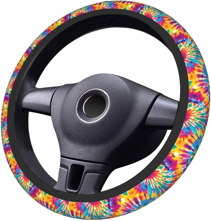 Tie Dye Steering Wheel Covers Non Slip Neoprene Universal 15 Inch Steering Wheel Protector Car Cover for Men Women