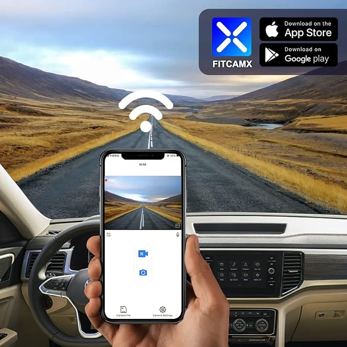 Fitcamx Front 4K+Rear 1080P Dash Cam Adapts for Volkswagen Atlas 2018-2026 (Model B/Broad Rear Cover) & Cross Sport 2020-2026, OEM Look, Dual HD Video, WiFi & APP, Loop Recording, Parking Mode, 128GB