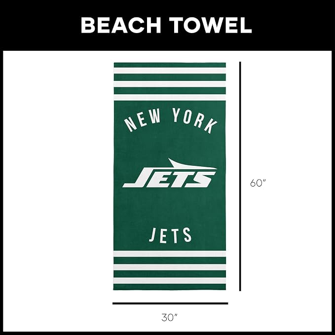 Northwest NFL New York Jets Unisex-Adult Beach Towel, 30" x 60", Stripes