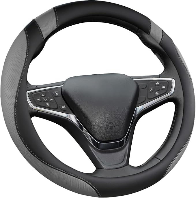 West Llama Customized Auto Car Steering Wheel Cover for Chevy Silverado,Tahoe,Equinox,Traverse,Trailblazer,Colorado(Black+Gray - Standard Size)