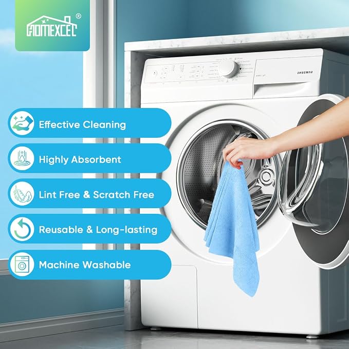 HOMEXCEL Blue Microfiber Cleaning Cloths, 20 Pack Cleaning Rags - Lint Free & Scratch-Free Microfiber Towels for Cars, House & Kitchen, Absorbent Cleaning Towels, 11.5 x 11.5 Inch