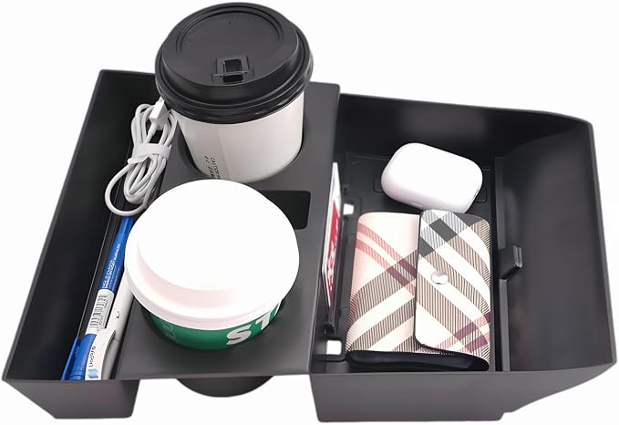 2024 2025 2026 Santa Fe Center Console Organizer (Lower) for Hyundai Santa Fe (SE/SEL/XRT/Limited/Calligraphy), Durable ABS Plastic&Anti-Slip Rubber Cup Holder Insert 2025 Santa Fe Accessories