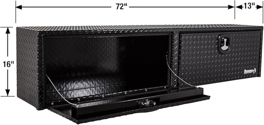 Buyers Products 1721551 Black Aluminum Diamond Tread Topsider Truck Box With Drop Door, 72 x 13 x 16 Inch, Made in The USA, Lockable Tool Chest, Durable Job Box For Storage & Organization