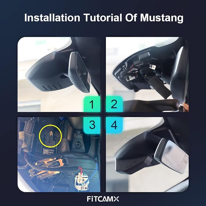 Fitcamx 4K Dash Cam Adapts for Ford Mustang 2019-2023 (HD2-0141/ with Sensor Cover), Integrated OEM Look, 2160P UHD Video, Built-in WiFi & APP, G-Sensor, Loop Recording, Plug & Play, 64GB Card