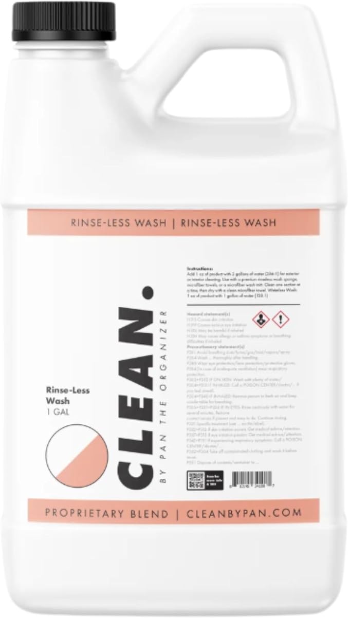 CLEAN. Rinse-Less Wash – 128oz-Waterless Car Wash Solution, Safe on All Surfaces, High Lubrication Polymer Blend, pH Neutral, No PFAS, Interior & Exterior Car Cleaner, Use in Sunlight