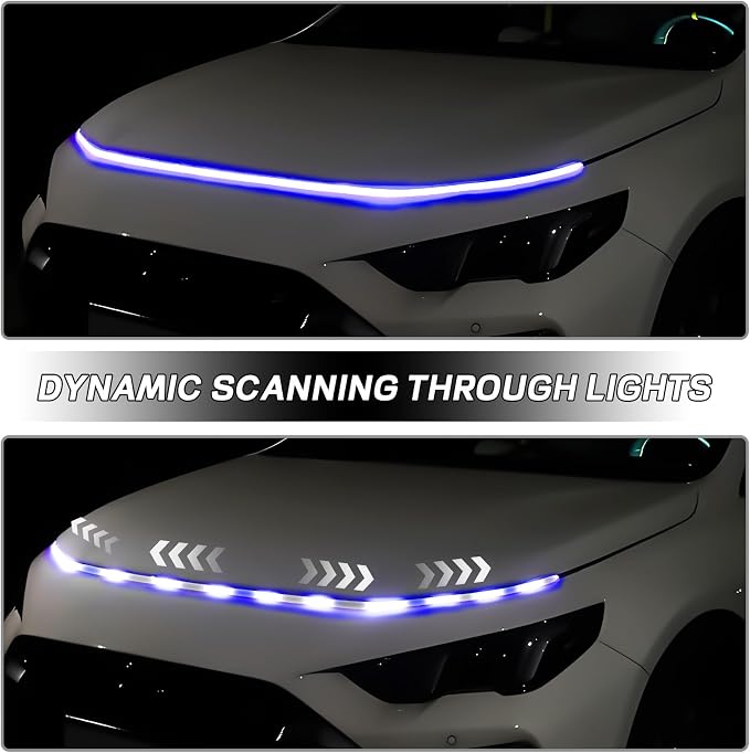 Car Hood Light Strip, 71 Inches Waterproof Flexible LED Strip, Dynamic Scan Start Up Car Daytime Running Lights, Universal Auto Exterior Decor Accessories for Most Vehicles (blue, 71 Inches)