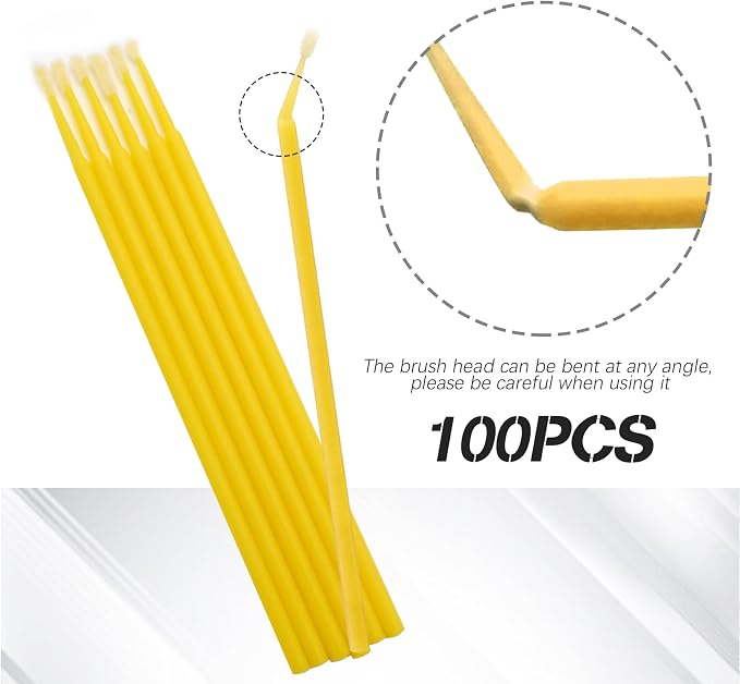 Saihisday Touch Up Paint Brushes for Automotive Paint Chip Repair Disposable Micro Applicators 2.5MM Yellow 100PCS