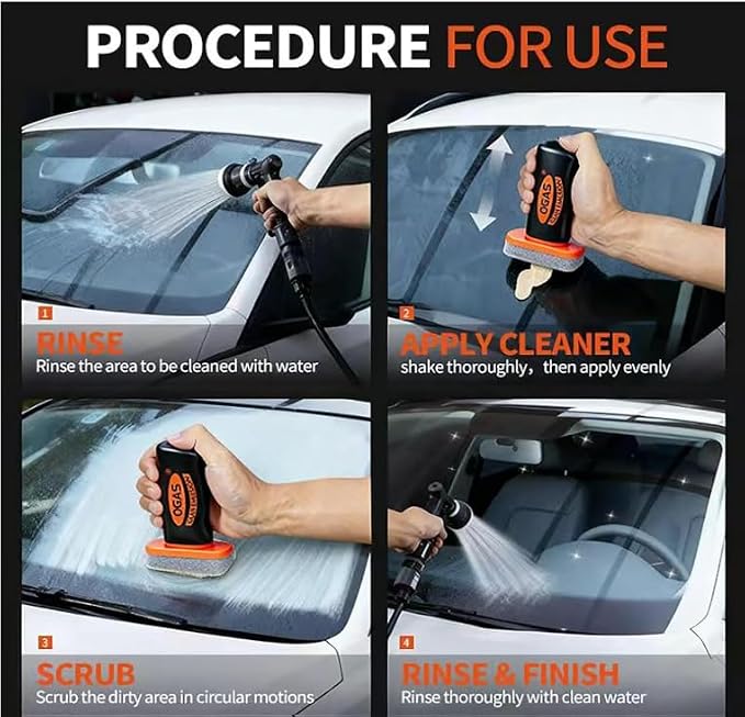 Handheld Car Glass Oil Film Remover with Emulsion Cleaner, Automotive Glass Cleaning Board, Universal Window Cleaning Brush for Windshield, 100g