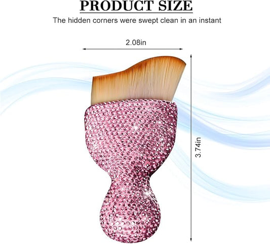 Bling Car Detailing Brush, Crystal Rhinestone Non-Scratch Vehicle Cleaning Dust Brush for Air Vent & Dashboard, Soft Bristles Automotive Interior Cleaning Tool, Universal Fit (Pink)