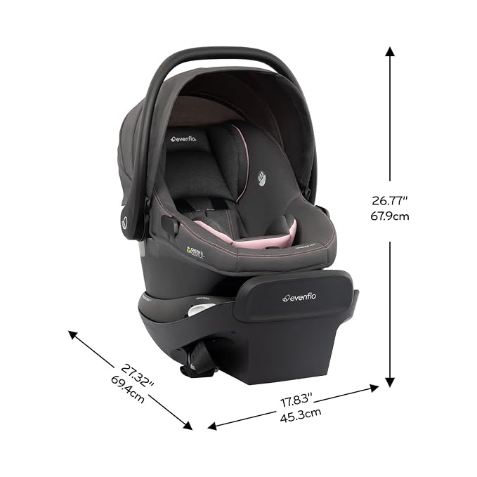 Evenflo Revolve180 LiteMax NXT Rotating Rear-Facing Lightweight Preemie and Infant Car Seat 3-30lbs with Green & Gentle. Easy Install with Base (Primrose Pink)