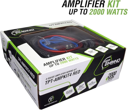 Timpano Amplifier Wiring Kit - 4 Gauge Amp Kit 2000 Watts Car Amplifier Installation CCA Cables Kit – 150 Amp Fuse Single Amp TPT-AMPKIT4 RED