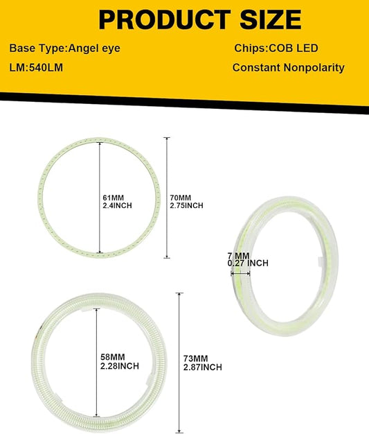 Qasim 70MM Ice Blue Halo Rings Angel Eyes COB 45SMD LED DRL Fog Light Warning Lamps with Plastic Cover 12V 24V