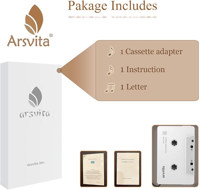 arsvita Car Audio Cassette to Aux Adapter, 3.5 MM Auxillary Cable Tape Adapter