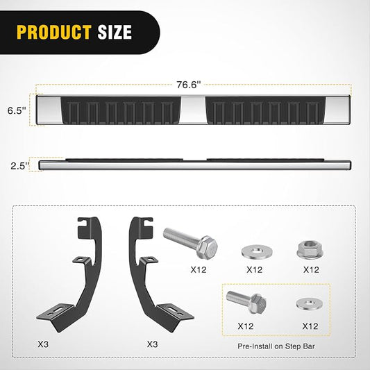 Nilight Running Boards for 2019-2026 Chevy Silverado/GMC Sierra 1500 Double Cab 2020-2026 Silverado/GMC Sierra 2500HD 3500HD 6 Inch Stainless Steel Bolt-on Side Step Nerf Bars