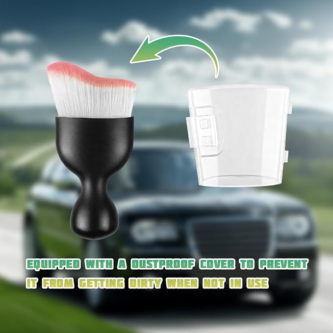 Car Interior Detailing Brush, Curved Soft Bristles Vehicle Removal Dust Collectors, Scratch-Free Automotive Cleaning Tool Accessories, Universal for Truck SUV Sedan (White/Pink)