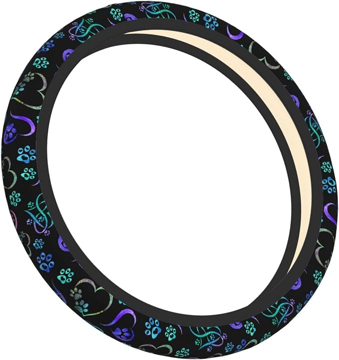 Paw Print Heart Print Steering Wheel Cover Anti-Slip,Sweat Absorption Universal 15 inch Steering Wheel Covers Cute car Accessories for Men Women