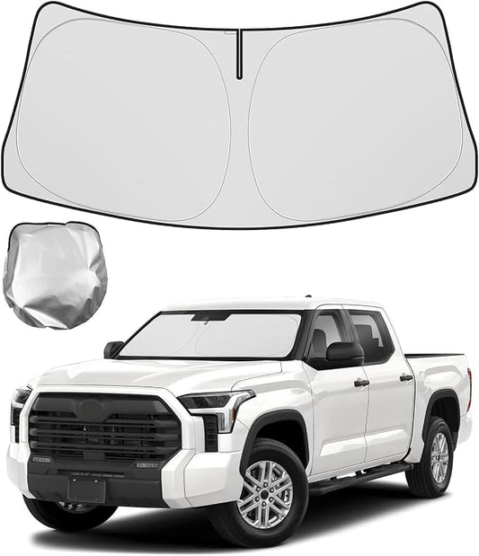 BIBLOZ Car Windshield Sun Shade for Toyota Tundra 2022-2025 2026, Limited, SR5, Platinum, TRD Pro Accessories Foldable PET Sunshade Keeps The Car Cool Inside