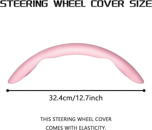 2-Piece Steering Wheel Cover, Carbon Fiber Segmented Steering Wheel Protector, Universal and Anti-Slip Durable Car Leather Protective Cover, Car Interior Accessories for Women and Men (Pink)