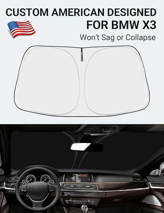 Proadsy 2026 Upgrade Front Windshield Sun Shade Foldable Sunshade Protector Custom Fit 2011-2017 BMW X3 Base xDrive28i xDrive35i M Sport SUV Accessories