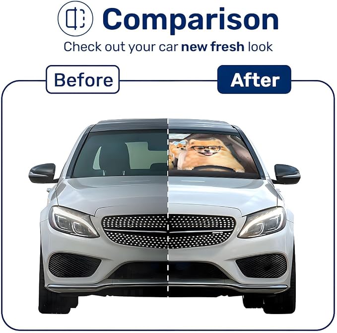 GENANY Pomeranian Windshield Sun Shade for Car SUV Truck (64x32 Inches), Automobile Sunshade, Protector Blocks UV, Car Decor