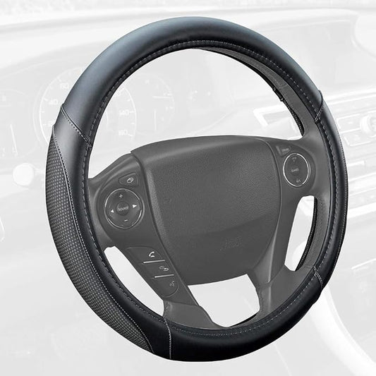 Motor Trend White Steering Wheel Cover - Dotted Comfort Polyester Grip on Stitched Synthetic Leather, White/Black