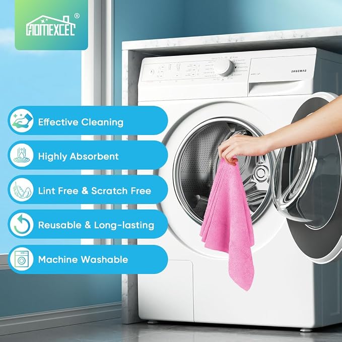 HOMEXCEL Pink Microfiber Cleaning Cloths, 20 Pack Cleaning Rags - Lint Free & Scratch-Free Microfiber Towels for Cars, House & Kitchen, Absorbent Cleaning Towels, 11.5 x 11.5 Inch