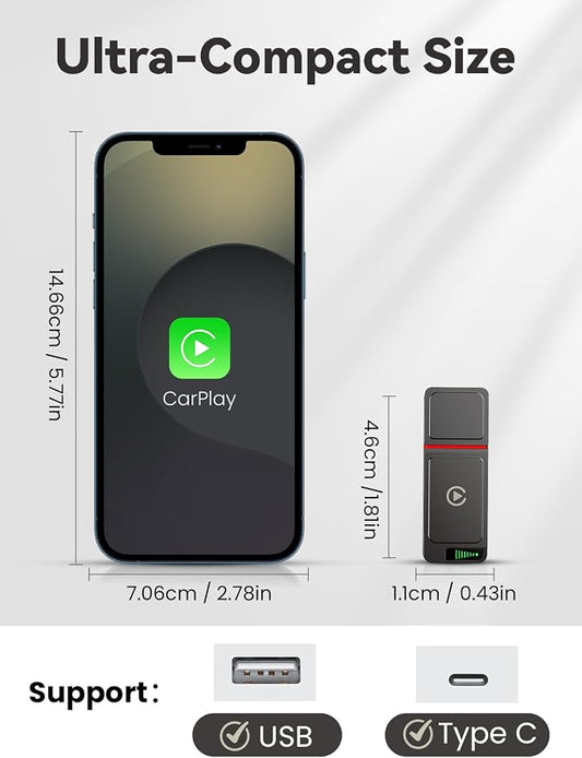 GATGOODS Wireless CarPlay Adapter for iPhone, Metal Housing, Convert Wired to Wireless, USB/Type-C Design for Cars with Built-in Wired CarPlay, Plug & Play, Stable & Fast, for iOS 10+ (CTC1)