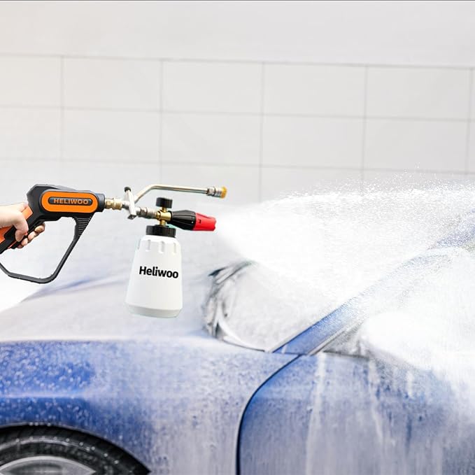 Short Pressure Washer Gun with Foam Cannon 5000 PSI, 1/4 Inch Quick Connector, with 5 Pressure Washer Nozzle Tips, 1 Liter