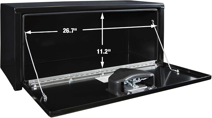 Buyers Products 1703353 Black Steel Underbody Truck Tool Box – 14 x 12 x 30 Inch - Truck Bed & Underbelly RV Storage Box, Locking T-Latch, Weather-Resistant, Heavy-Duty Flatbed Job Box, Made in USA
