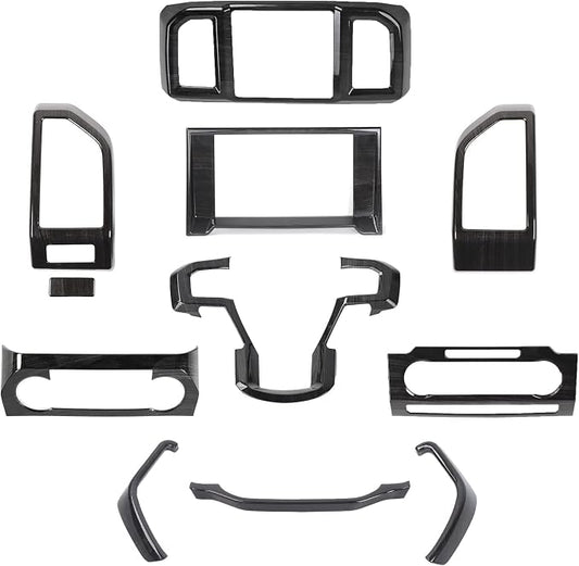 JeCar 11PCS Interior Decoration Trim Kit for Ford F150 2015-2020 Steering Wheel & Center Console Trim Dashboard & Rear Air Conditioner Vent Cover (Black Wood Grain)