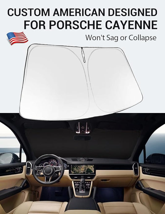 Proadsy 2026 Upgrade Windshield Sun Shade Custom Fit 2019–2025 2026 Porsche Cayenne Foldable Front Sunshade Protector Sun Visor Blocks UV Rays Keep Car Cooler