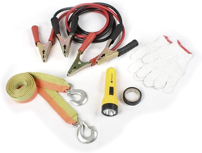 Ruilogod Towing Belt Bootster Cable Torch Glove Insulation Tape Car Road Emergency Kit