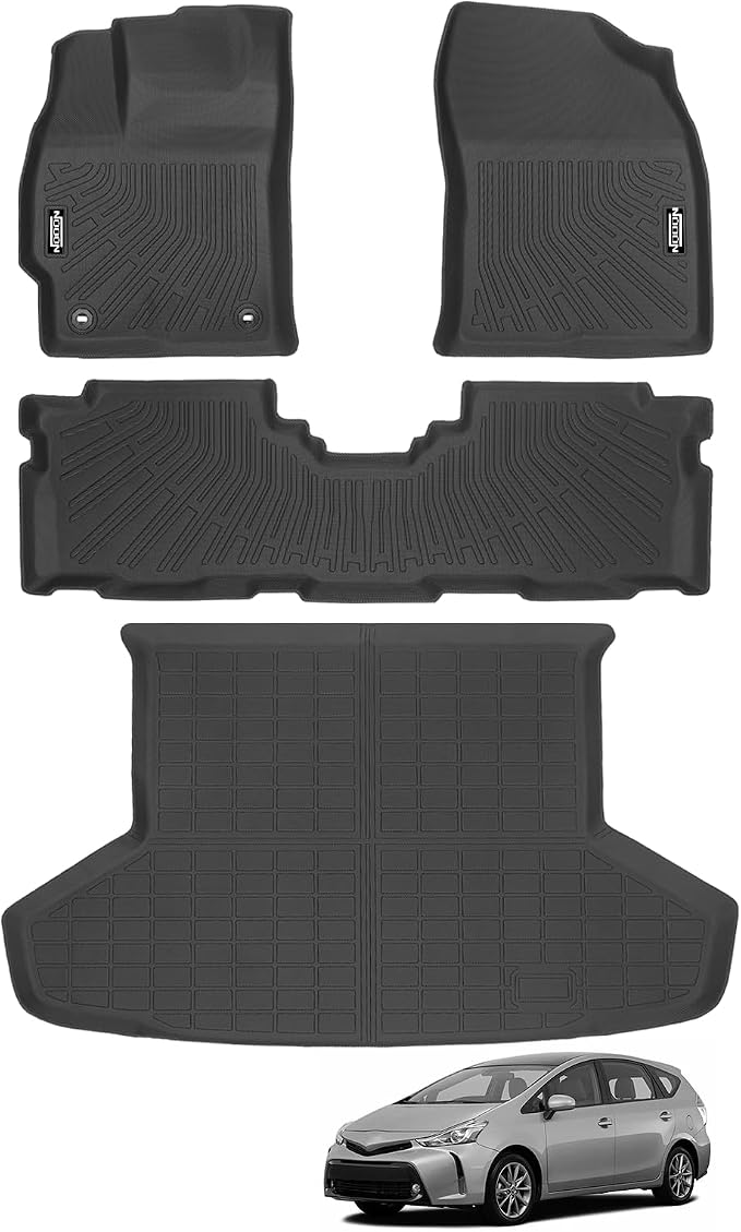 Custom Fit Floor Mats for Toyota Prius V 2012-2017, All Weather TPE Floor Liners with Trunk Mat, Odorless Full Set Interior Accessories