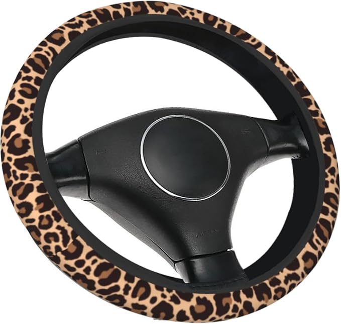 Leopard Steering Wheel Cover, Cheetah Universal Car Steering Wheel Covers for Women & Men, 15 Inch Anti-Slip Neoprene Stretchy Car Accessories Case for Vehicle Truck SUV