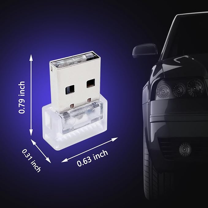 2 Pcs USB LED Car Interior Atmosphere Lamp, Night Light Led Decoration Light Ambient Lighting Kit Interior LED Lights, Portable Vehicle Ambient Lighting Kit for All Car Interior Accessories (Multi)