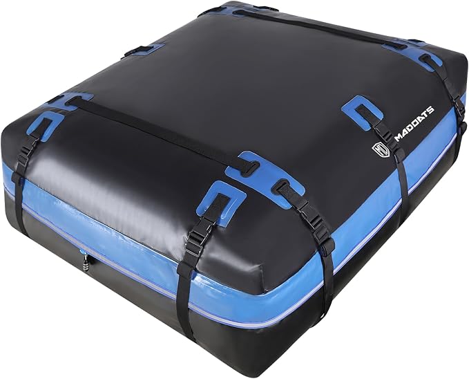MD MADOATS Rooftop Cargo Carrier, 22 Cubic Ft Car Roof Cargo Carrier for All Vehicles, 840D Waterproof Car Top Carrier with Anti-Slip Mat, 6 Hooks, Storage Bag,Zipper Lock for Tripping & Moving - Blue